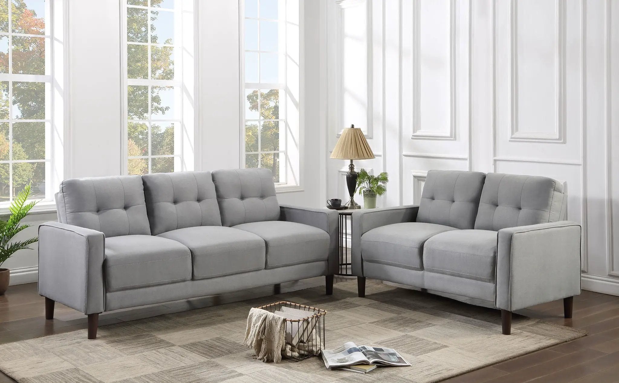Bowen 2-piece Upholstered Track Arm Tufted Sofa Set Grey by Unique Piece Furniture