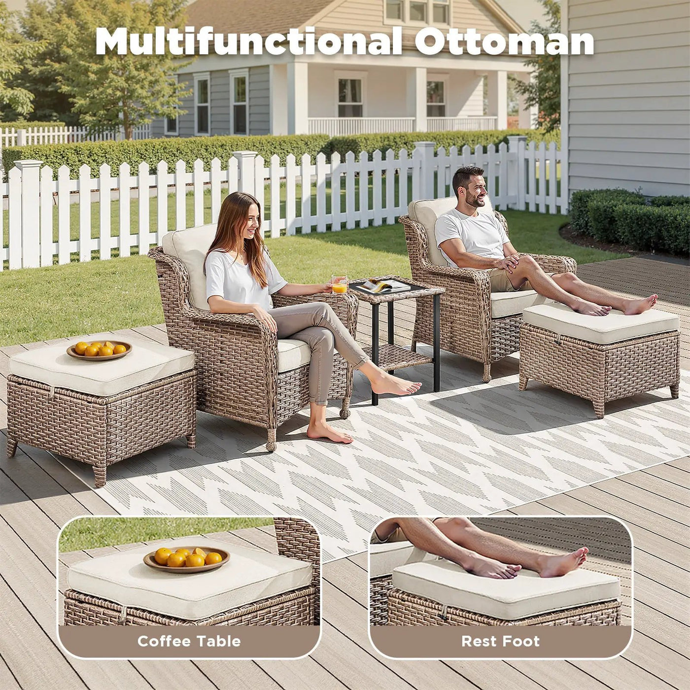 5-Piece Outdoor Lounge Chairs Set with Side Table and Ottomans by HouseOfZazla