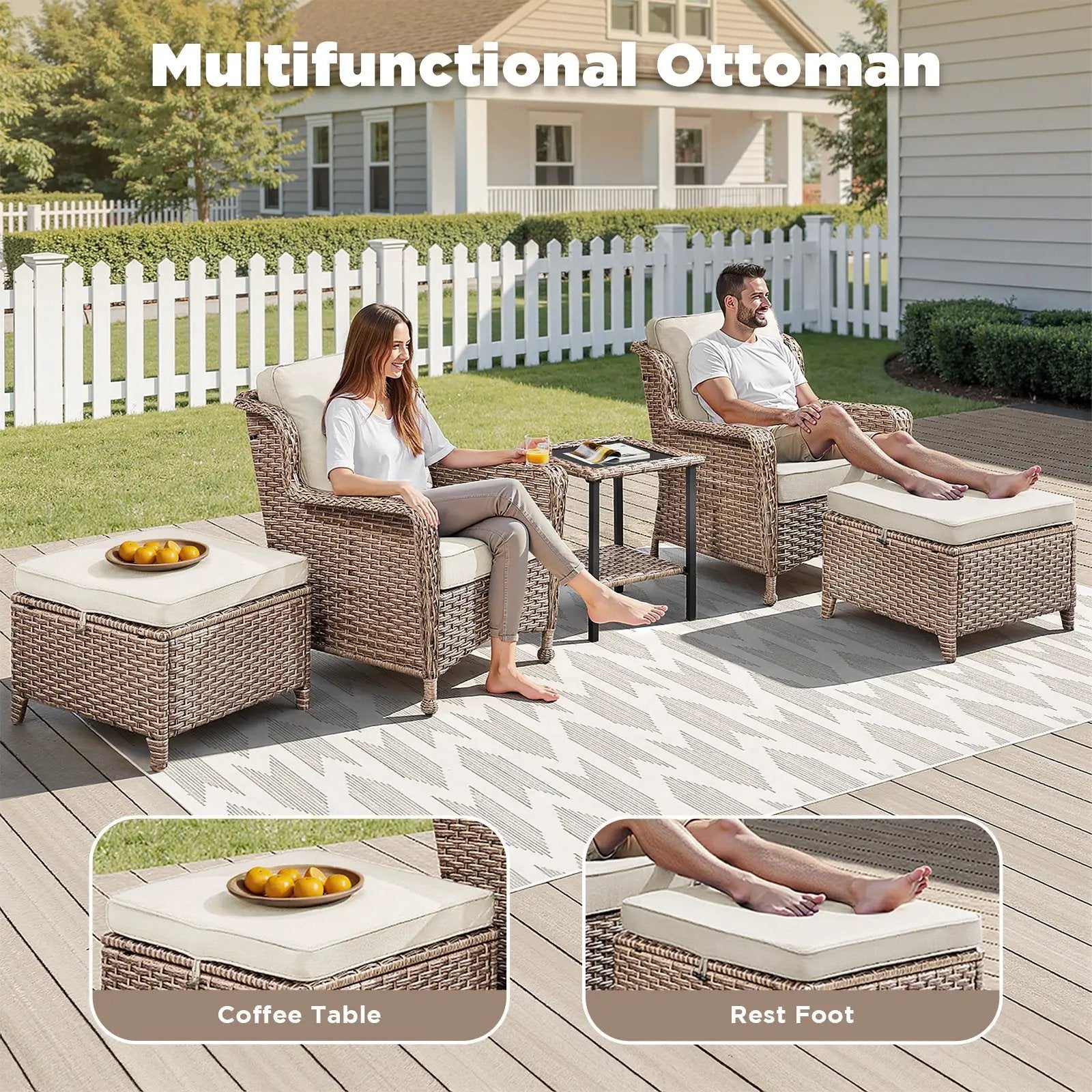 5-Piece Outdoor Lounge Chairs Set with Side Table and Ottomans by HouseOfZazla