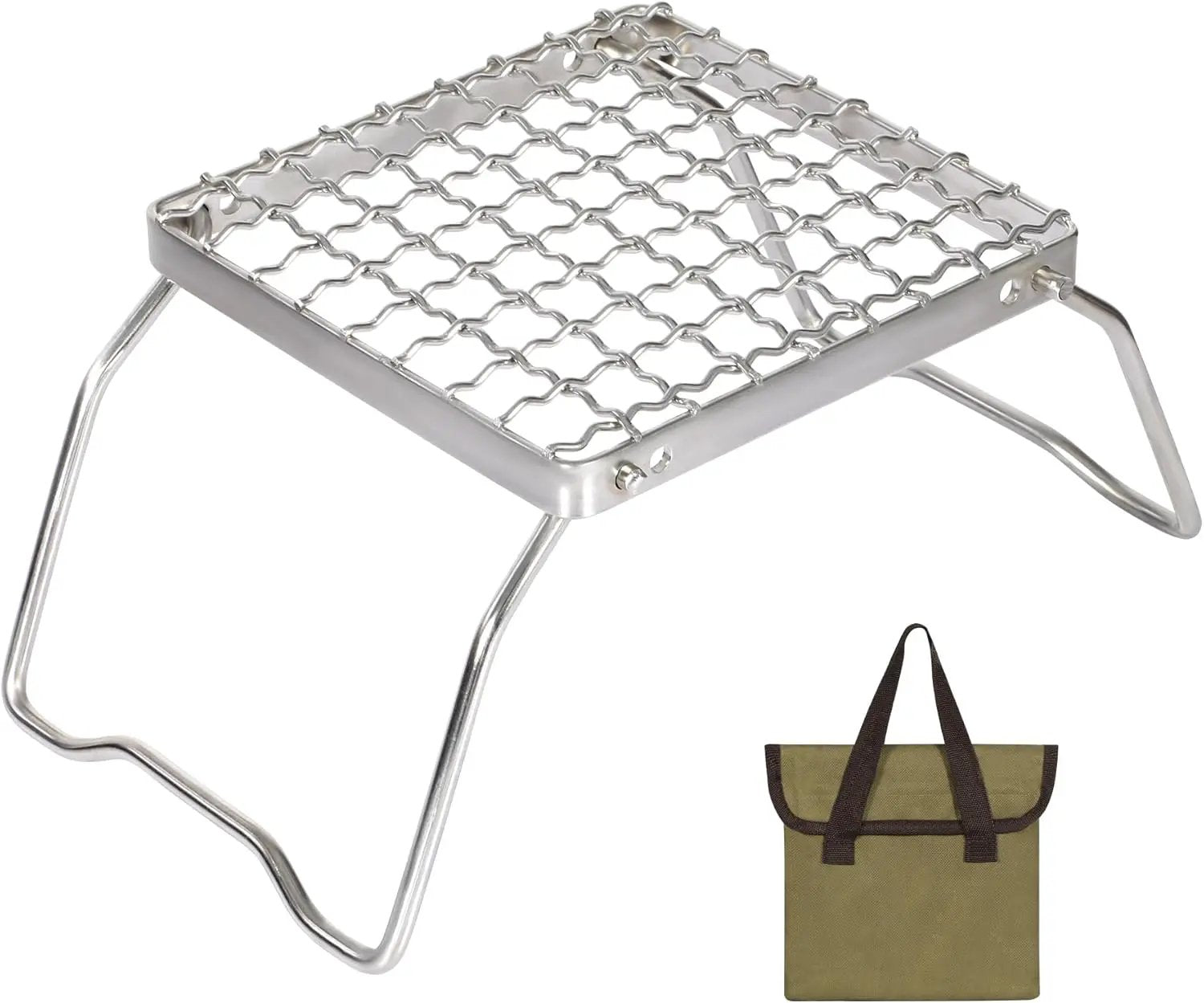 REDCAMP 6" Small Folding Campfire Grill, 304 Stainless Steel Firepit Grill Grate, Heavy Duty Portable Camping Grill with Carrying Bag for Outdoor Cooking Backpacking Hiking Picnics BBQ by GreenHaven Gardens