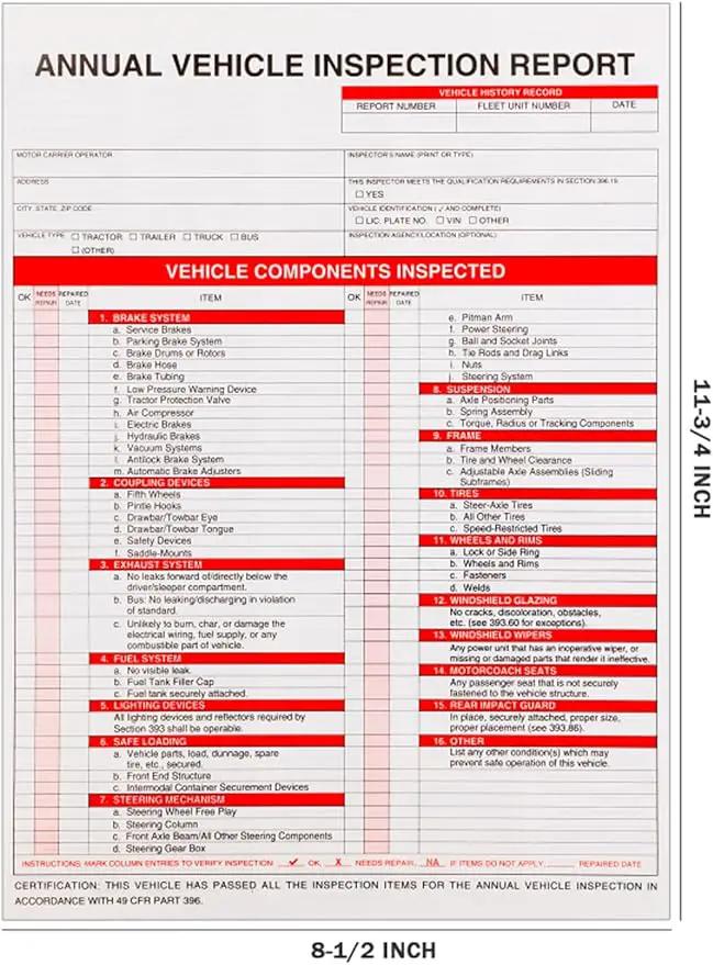 25 Pack 3-Ply Carbonless Annual Vehicle Inspection Report Form with White Interior Inspection Label and Red Exterior Aluminum Inspection Label by GreenHaven Gardens