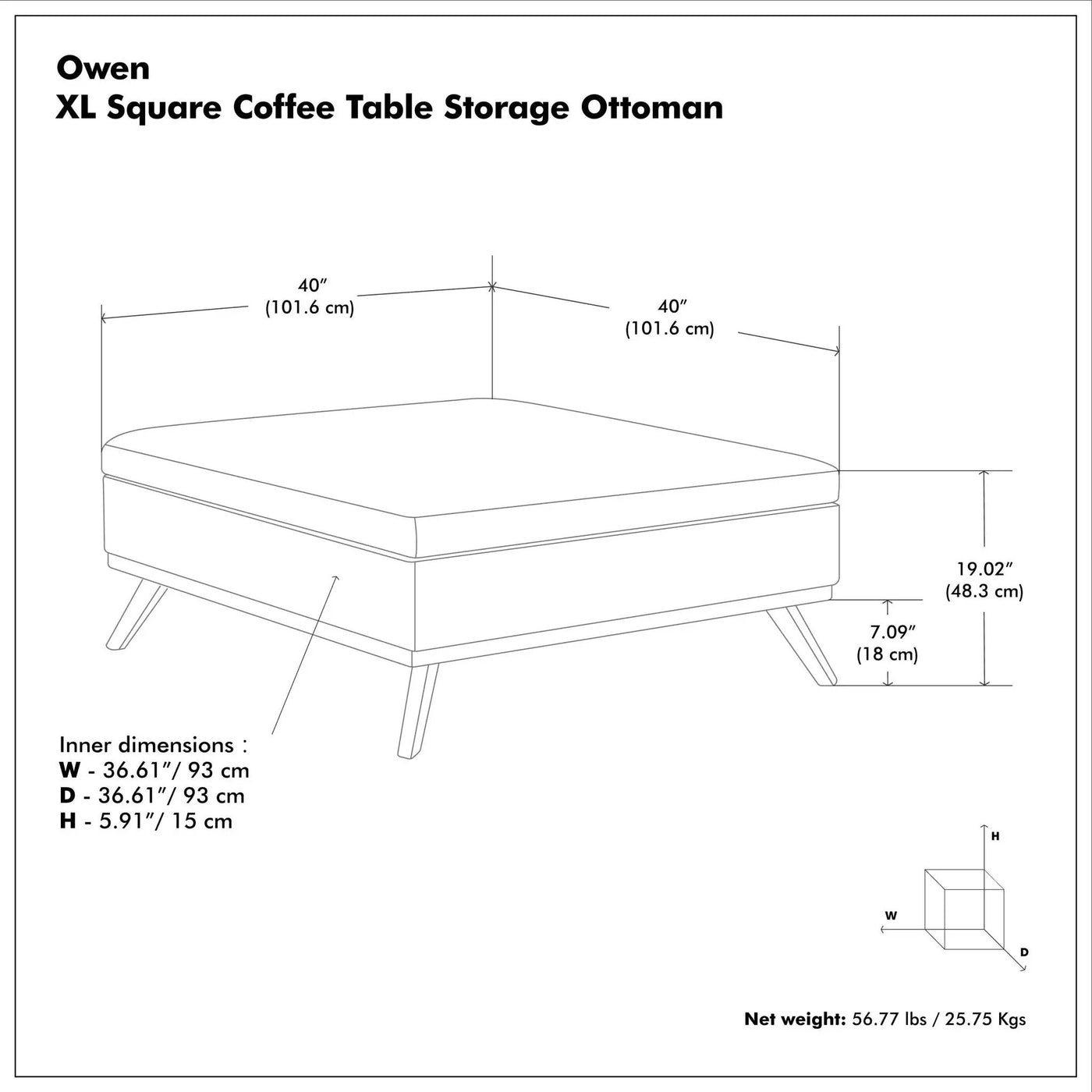 Owen - Multifunctional Square Coffee Table Storage Ottoman by HouseOfZazla