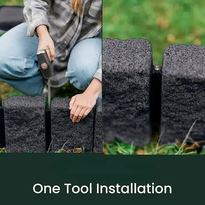 Beuta Landscape Edging | Garden Edging Border | Faux Stone Block XL for Lawn Edging, Flower Beds & Yard Edging – 4 Pack | Each Section Has 6 Blocks 48" L x 4" W x 9.5" H | 12 Spikes | Charcoal by GreenHaven Gardens