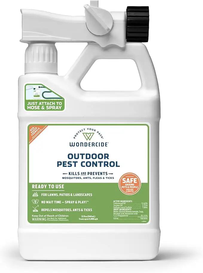 Wondercide - Outdoor Pest Control Spray with Natural Essential Oils - Mosquito, Ant, Insect Repellent, Treatment, Killer - Safe Around Pets Kids 32 oz by GreenHaven Gardens