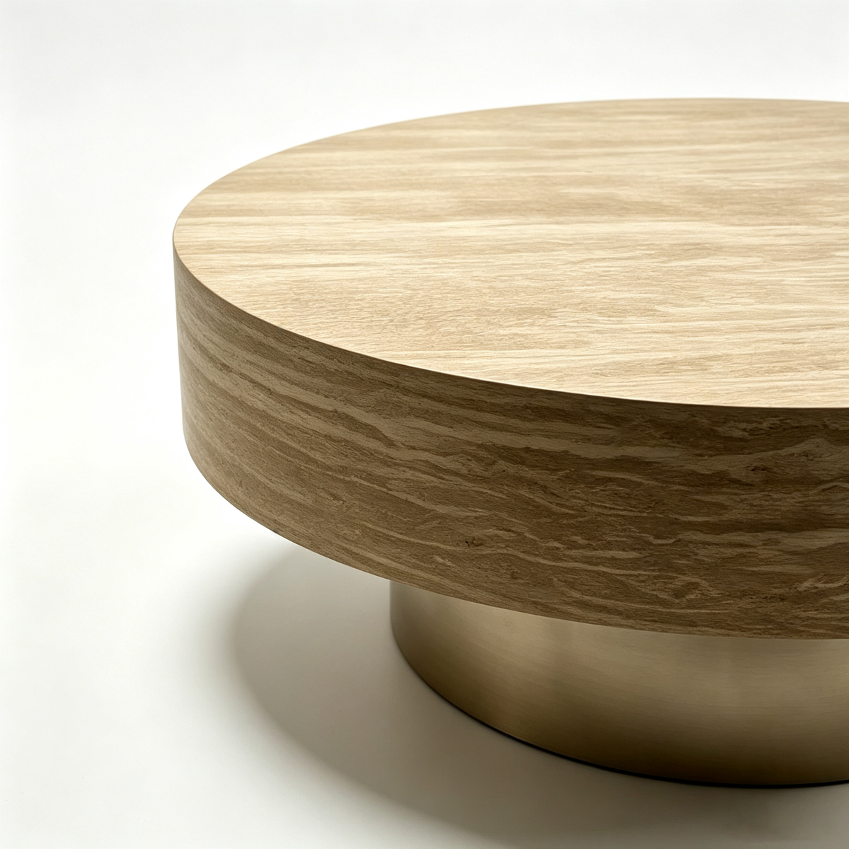 31.88 Inch Round Travertine Coffee Table with MDF Base - Beige, photo 8 of 10