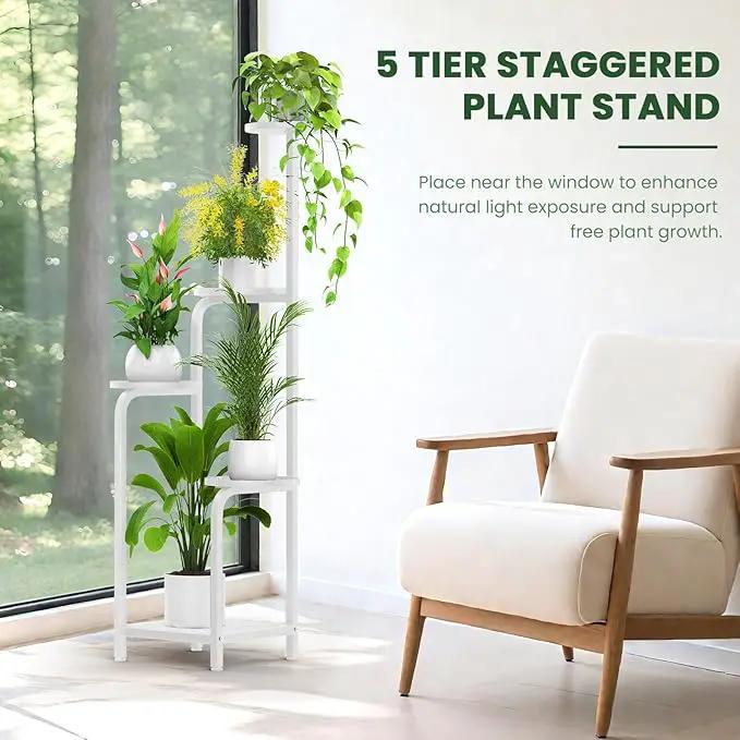 TOSKING 5 Tier Tall Plant Stand Indoor Outdoor, Heavy Duty Corner Shelf for Plants & Decor, Space Saving 3.9FT Metal Flower Pot Stand for Balcony, Garden, Living Room, Patio (White, 47in) by GreenHaven Gardens