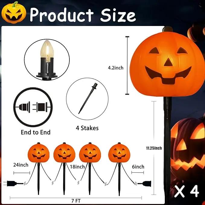 4 Pack Halloween Pumpkin Pathway Lights - 7Ft Outdoor Decorative String Lights with 4 Jack-O-Lantern Stake Lights for Halloween Yard, Garden, Walkway, Party and Lawn Decorations, Waterproof by GreenHaven Gardens