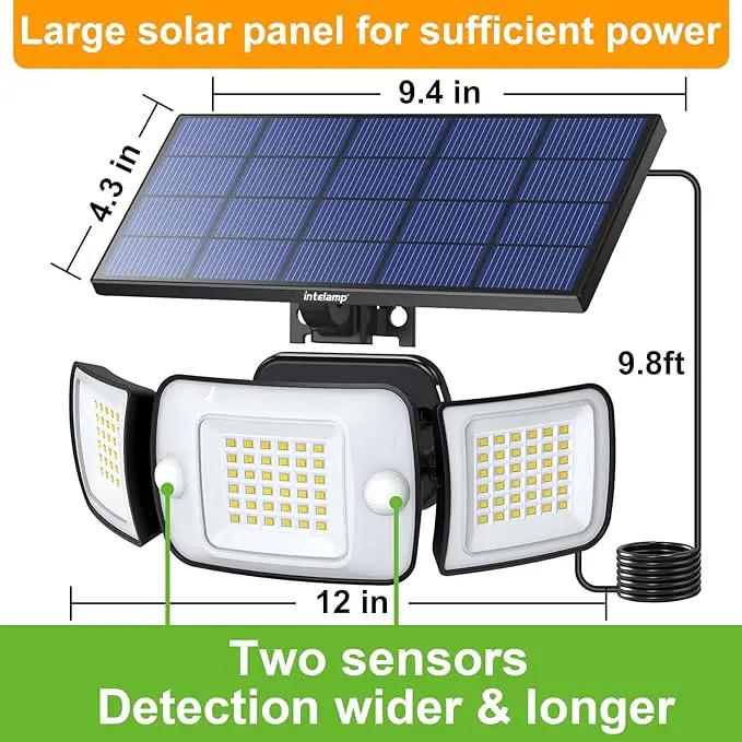 intelamp Solar Flood Lights Outdoor Waterproof, 6000mAh 1200LM Solar Powered Dual Motion Sensor LED Lighting Dusk to Dawn Security Floodlight Exterior with Remote 9.8ft Cable for Outside Garden House by GreenHaven Gardens