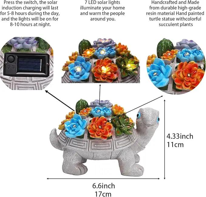 Solar Garden Turtle Statues 7 LED Lights Outdoor Decor Turtle with Succulent Resin Sculpture Patio Porch Balcony Yard Lawn Art Decor Birthday Gifts for Women Mom Grandma Housewarming Gifts by GreenHaven Gardens