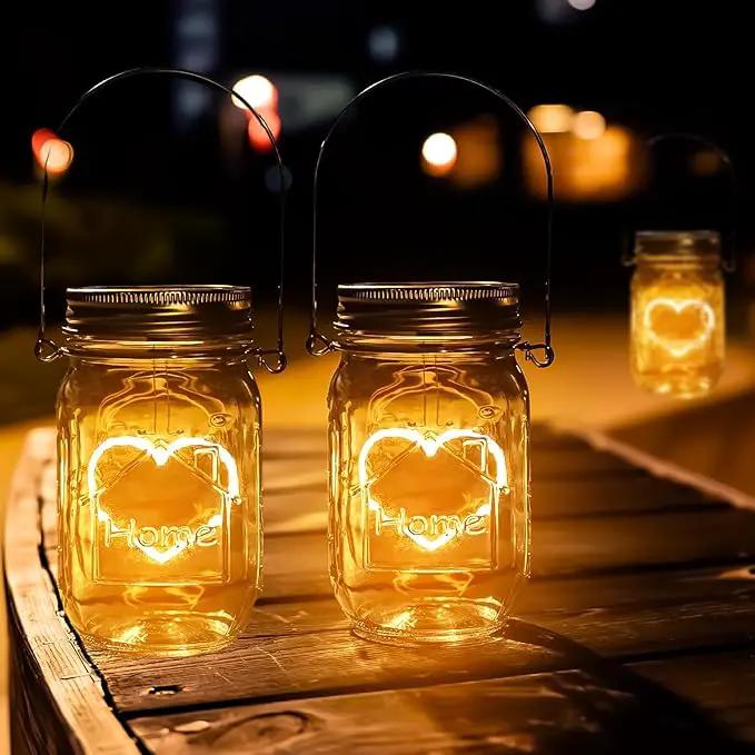 Hanging Solar Mason Jar Lights, 2 Pack Warm Heart Shape Led Lights, Solar Powered Lanterns Outdoor Waterproof, Hangers and Jars Included, Gift for Lover, Home Party Wedding Garden Patio Decor (2) by GreenHaven Gardens