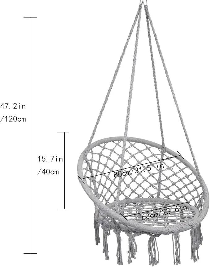 Y- STOP Hammock Chair Macrame Swing, Max 330 Lbs, Hanging Cotton Rope Hammock Swing Chair for Indoor and Outdoor Use, Light Grey by GreenHaven Gardens