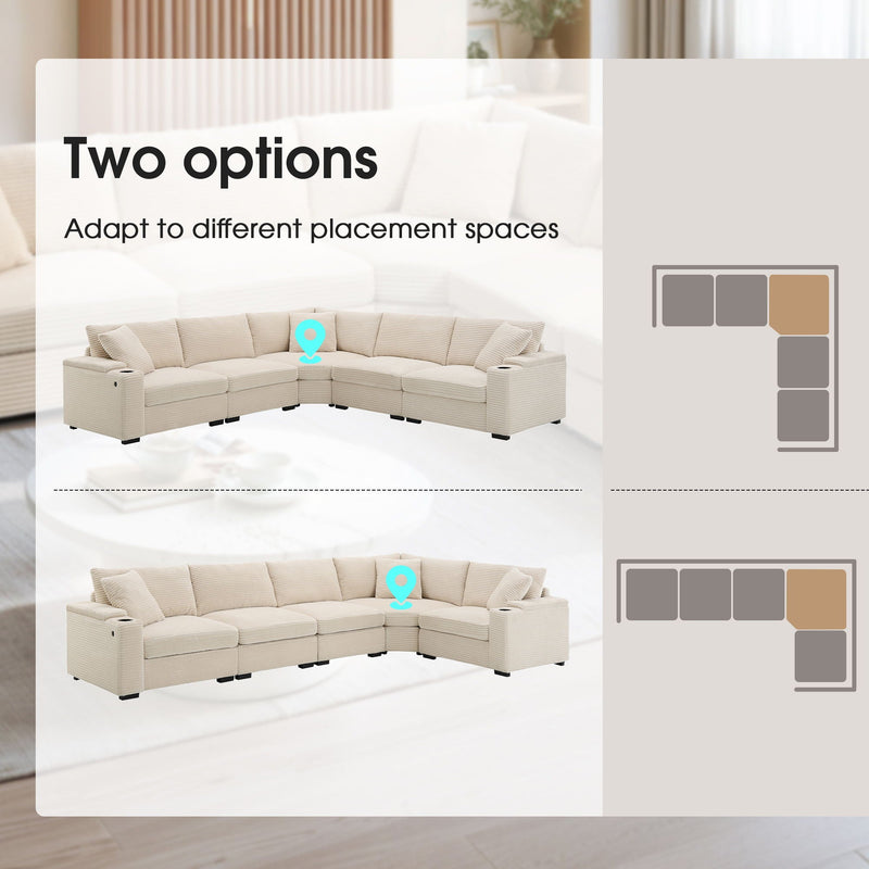 Convertible L Shaped Sectional Corner Couch With Armrest Storage Cup Holders USB Charger, Irregular Corner Oversized Comfy Modular Sofa by HouseOfZazla