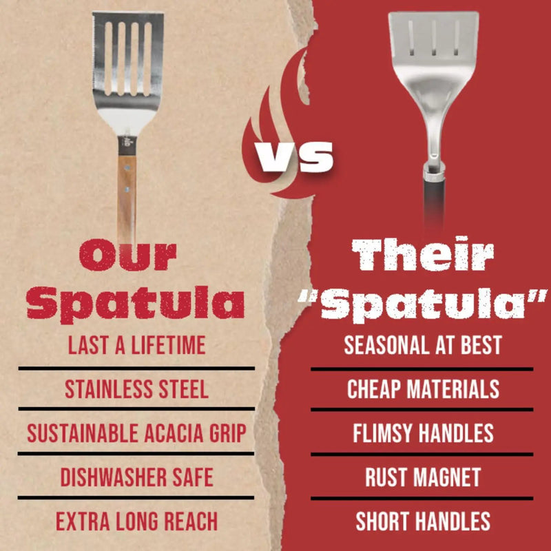 BBQ-AID Pro BBQ Metal Spatula - 17" Barbecue Spatula Stainless Steel with Serrated Knife Edge - Acacia Wood Handle - Heavy Duty Built to Last by GreenHaven Gardens