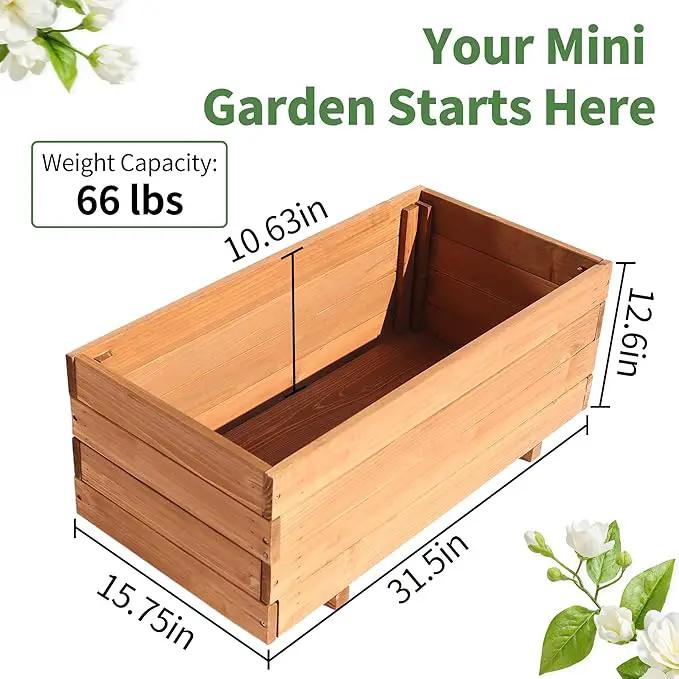 Wooden Raised Garden Bed Planter Box – Fir Wood Outdoor Vegetable, Herb & Flower Box with Drainage Holes – 31.5"x15.75"x12.6", Rot-Resistant, for Patio, Yard, Balcony by GreenHaven Gardens