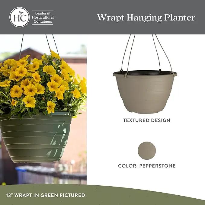 The HC Companies Wrapt Hanging Planters - Lightweight Plant Pot Hanger for Hanging Plants, Vegetables & Herbs - Outdoor & Indoor Hanging Basket for Plants (11" Pepperstone, Pack of 2) by GreenHaven Gardens