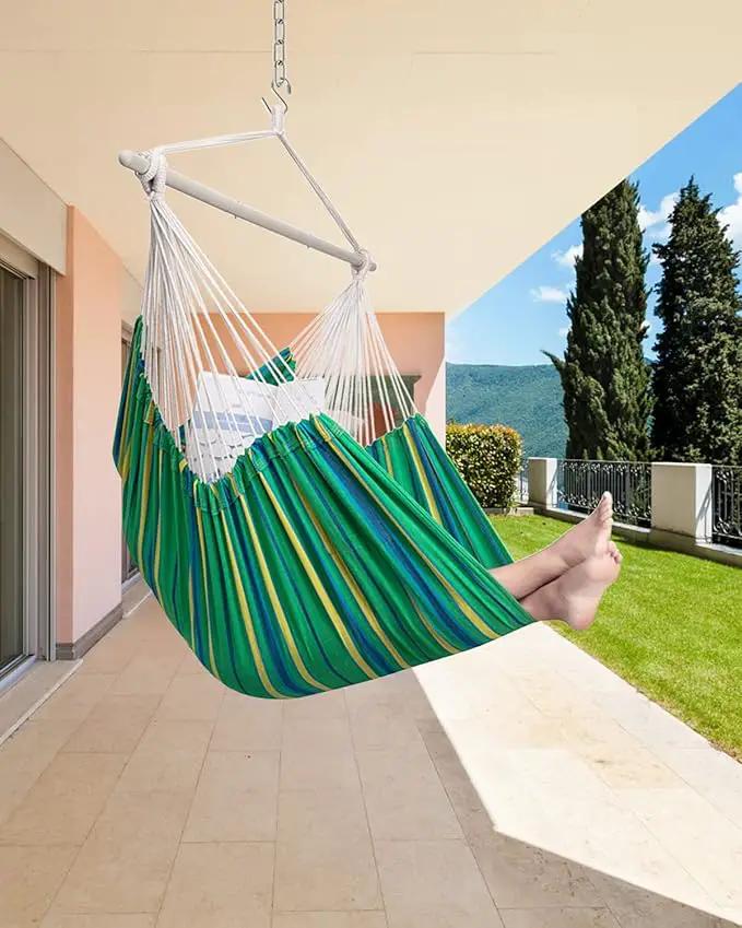 ADVOKAIR Hammock Chair Hanging Chair Rope Swing XXL - Max 500lbs, 70in Large Hammock Swing Chair -Portable Steel Spreader Bar with Anti-Slip Rings-Roomy & Strong by GreenHaven Gardens