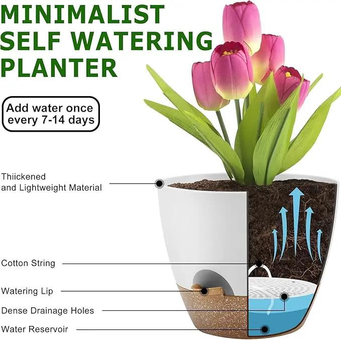Plant Pots 12/10/9 Inch Self Watering Pots, Set of 3 Plastic Planters with Drainage Holes and Saucers,Plastic Flower Pots,Nursery Planting Pot for Indoor Out Door Plants(White) by GreenHaven Gardens