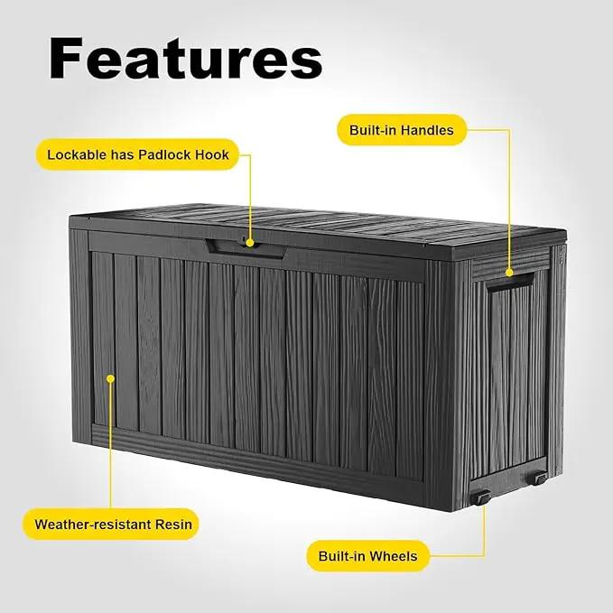 75 Gallon Waterproof Outdoor Storage Box,Resin Deck Box,Lockable Outside Storage Box Container for Patio Furniure,Garden,Pool Tools (75 Gallon,Black) by GreenHaven Gardens