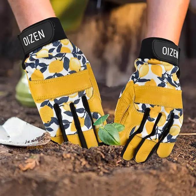 Cowhide Leather Thorn Proof & Puncture Resistant Gardening Gloves for Women and Men, Touchscreen Compatible Working Gloves for Weeding, Digging, Planting, Gardening Gifts for Women, Size Medium by GreenHaven Gardens