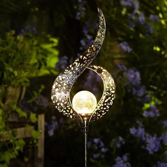 HOMEIMPRO Outdoor Garden Solar Lights Stake，Crackle Glass Globe,Metal Flower Waterproof LED Fairy Lights for Pathway,Lawn,Patio or Courtyard,Gardening Gift (Bronze) by GreenHaven Gardens