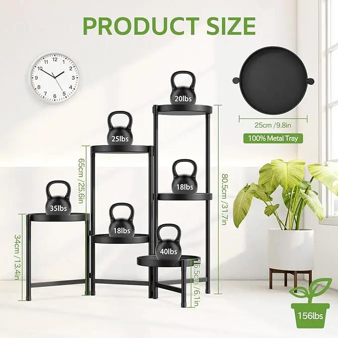 iDavosic.ly 6 Tier Large Plant Stand Indoor with 10 Inch Wide Tray, Tiered Corner Metal Outdoor Flower Display Holder Shelf, Folding Tall Rack for Patio Porch Living Room, Modern Black by GreenHaven Gardens