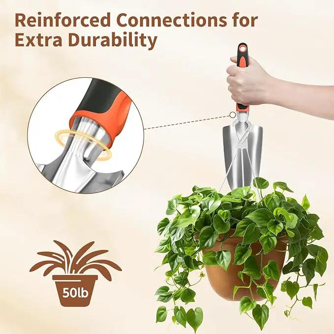 LASZOLA 3 Piece Garden Tool Set Include Hand Trowel Rake and Transplant Shovel for Women, Indoor Heavy Duty Small Spade Kit with Ergonomic Handle to Weed and Loosen, for Mom and Plant Beginner, Orange by GreenHaven Gardens