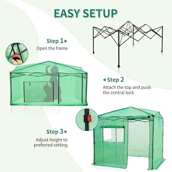 EAGLE PEAK 8x6 Portable Walk-in Greenhouse, Pop-up Indoor Outdoor Garden Green House, Zippered Door and Window, PE Cover, Green by GreenHaven Gardens