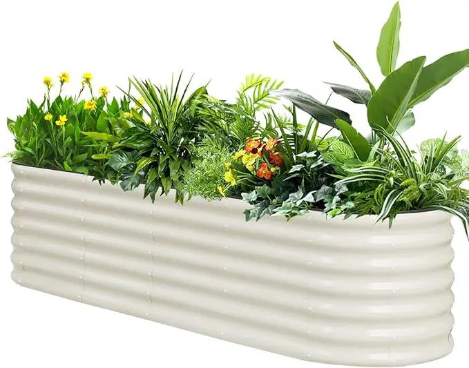SnugNiture 8x2x2ft Raised Garden Bed Kit, 24" Tall Outdoor Metal Raised Planter Box for Planting Plants Vegetables Flowers Fruits, White by GreenHaven Gardens