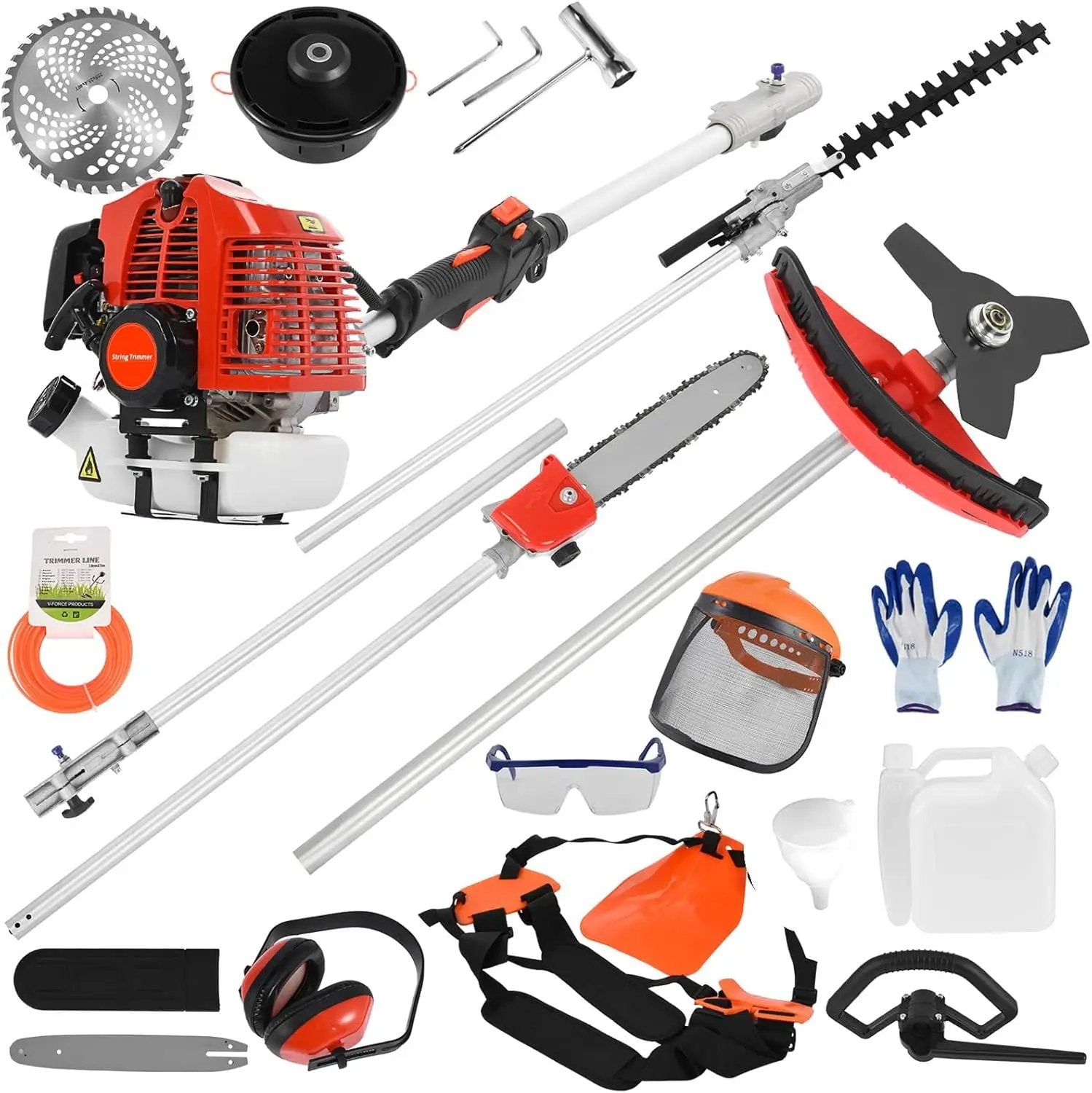 2024 New Gas Weed Wacker, 52cc 2-Stroke 5 in 1 Multi-Functional Lawn Mower Hedge Trimmer Pruners Gas Powered Brush Cutter, Weed Eater for Grass and Bush Shipping from US (Red 2) by GreenHaven Gardens