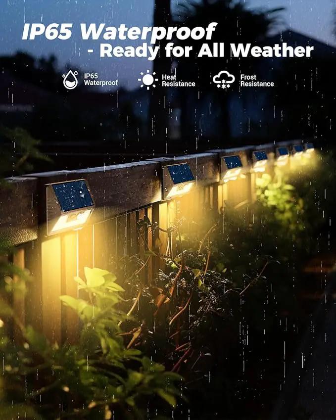4 Pack Solar Fence Lights Waterproof, Motion Sensor Deck Outdoor, Warm White LED for Wall Yard Steps Stairs Garden - Brown by GreenHaven Gardens