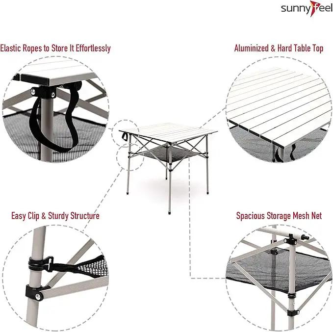 SUNNYFEEL Outdoor Folding Table | Lightweight Compact Aluminum Camping Table, Roll Up Top 4 People Portable Camp Square Tables with Carry Bag for Picnic/Cooking/Beach/Travel/BBQ by GreenHaven Gardens