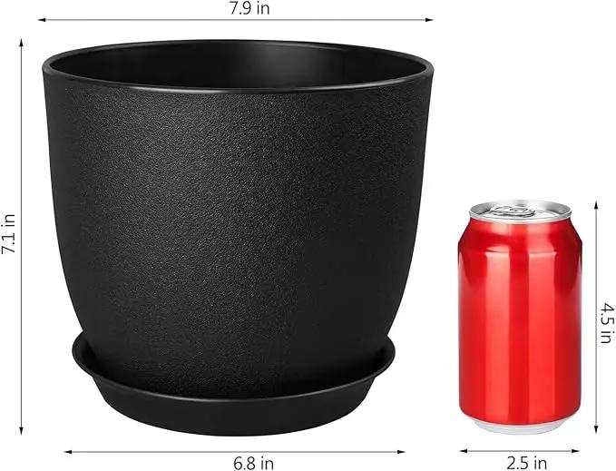 Plant Pots 8 Inch Set of 4, Flower Pots with Multi Mesh Drainage Holes, Planters for Indoor Outdoor Garden Plants and Flowers (Black) by GreenHaven Gardens