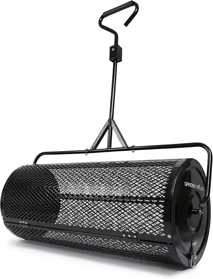 Compost Spreader 36 Inch Towable Peat Moss Spreader with Installation Support Accessories, Metal Mesh Roller Lawn Spreader for Top Soil, Manure, Mulch, Top Dressing - Garden spreaders for lawns by GreenHaven Gardens