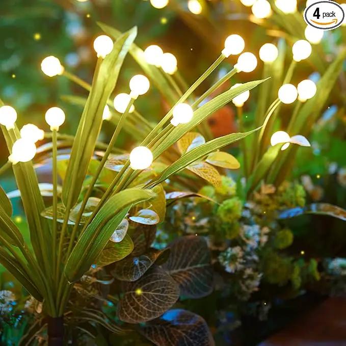 4 Pack 48 LED Solar Firefly Lights with Leaves, Solar Garden Lights Outdoor Decoration with 2 Lighting Modes, Waterproof Solar Outdoor Lights Decorative, Solar Lights for Outside Pathway, Warm White by GreenHaven Gardens