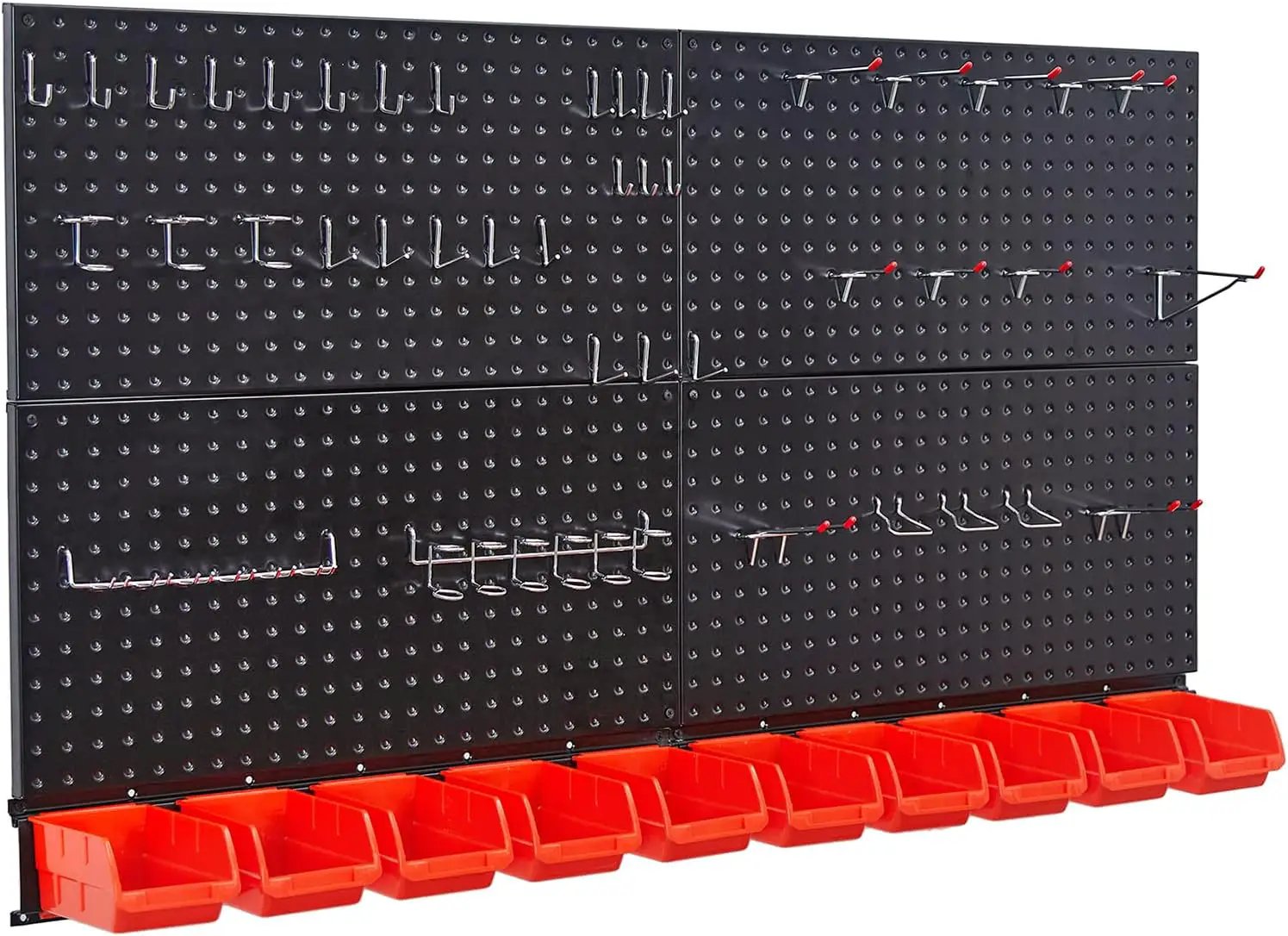 Ultrawall Pegboard Wall Organizer, Black Metal Pegboard Panels, Garage Storage System with Hooks and Storage Bins, 59pcs by GreenHaven Gardens