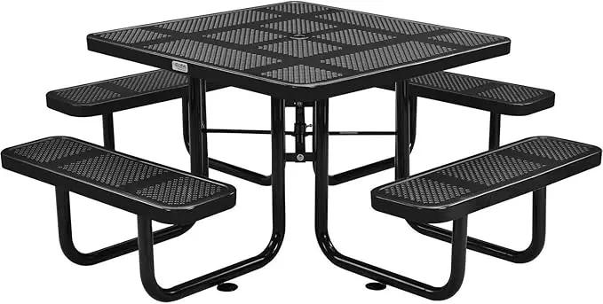 Global Industrial 46" Square Perforated Metal Outdoor Picnic Table, 81" W x 81" D Overall, Black by GreenHaven Gardens