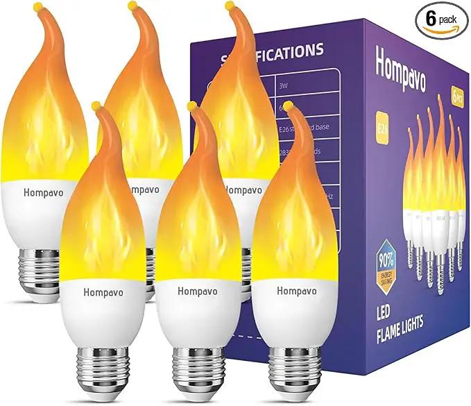 Hompavo Upgraded LED Flame Light Bulbs, 3 Modes Flickering Light Bulbs, E26 Chandelier Base Candle Fire Light Bulb for Halloween Christmas Party Porch Indoor & Outdoor Home Decoration - 6 Pack by GreenHaven Gardens