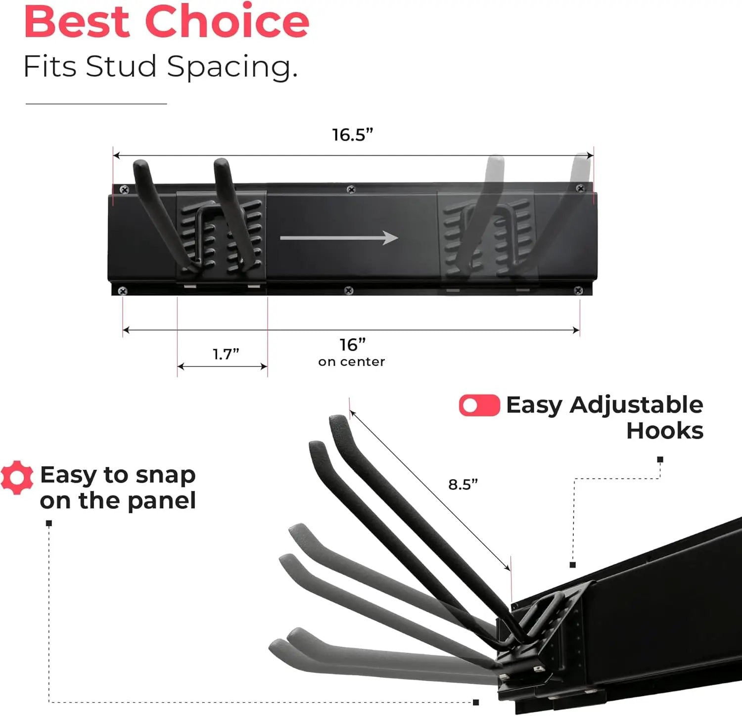 Garage Tool Organizer Wall Mount - 80 inches - Sturdy Storage Rack with Adjustable Hooks, Anti-Rust - Easy Installation, 500lbs Capacity - Garden Tool Organizer (05 Racks & 10 Hooks) by GreenHaven Gardens