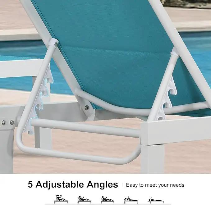 PURPLE LEAF Outdoor Chaise Lounge Set Staight Legs Adjustable Sunbathing Recliner with Side Table for Poolside Beach Outside Patio Aluminum Chaise Lounger Blue by GreenHaven Gardens