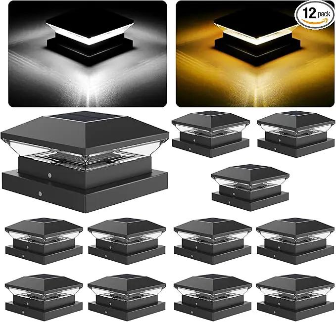 T-SUN 4x4 Solar Post Cap Lights Outdoor Waterproof, Solar Deck Fence Post Cap Lights for Wooden/Vinyl with Warm/Cool White Modes for Porch, Garden,Patio(12 Pack) by GreenHaven Gardens
