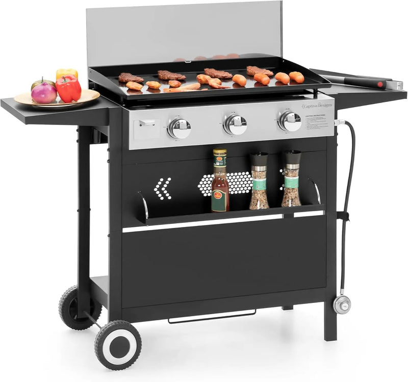 Captiva Designs 27 in Flat Top Griddle Grill with Ceramic Coated Cast Iron Pan, 3-Burner Propane Gas Griddle Grill, 33,000 BTU Output Flattop Grills for Outdoor Barbecue, Cooking and Party by GreenHaven Gardens