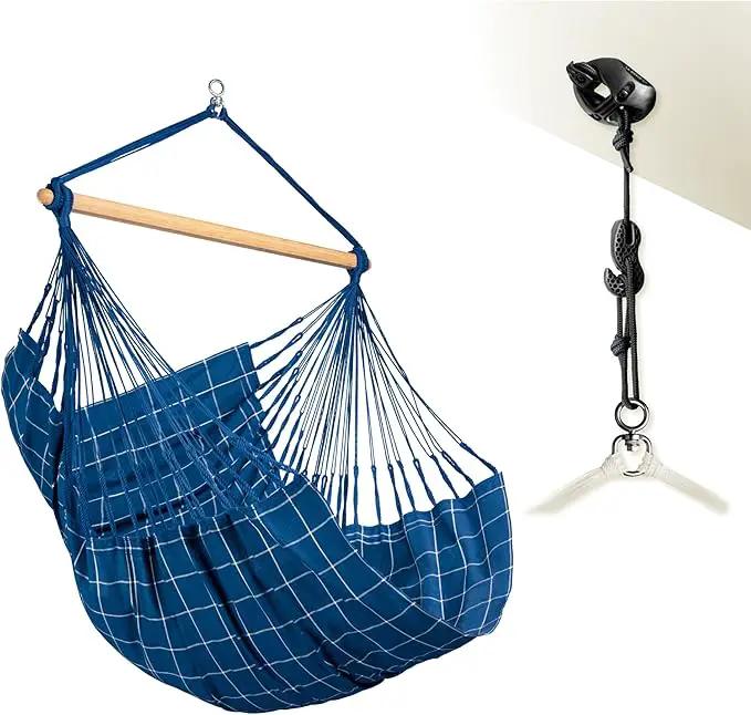 LA SIESTA® - XL King Domingo Hammock Swing Chair & CasaMount - Weather & Tear Resistant Hanging Chair - Outdoor Indoor Hammock Chair w/Suspension Kit for Walls Ceilings Square Beams - Marine by GreenHaven Gardens