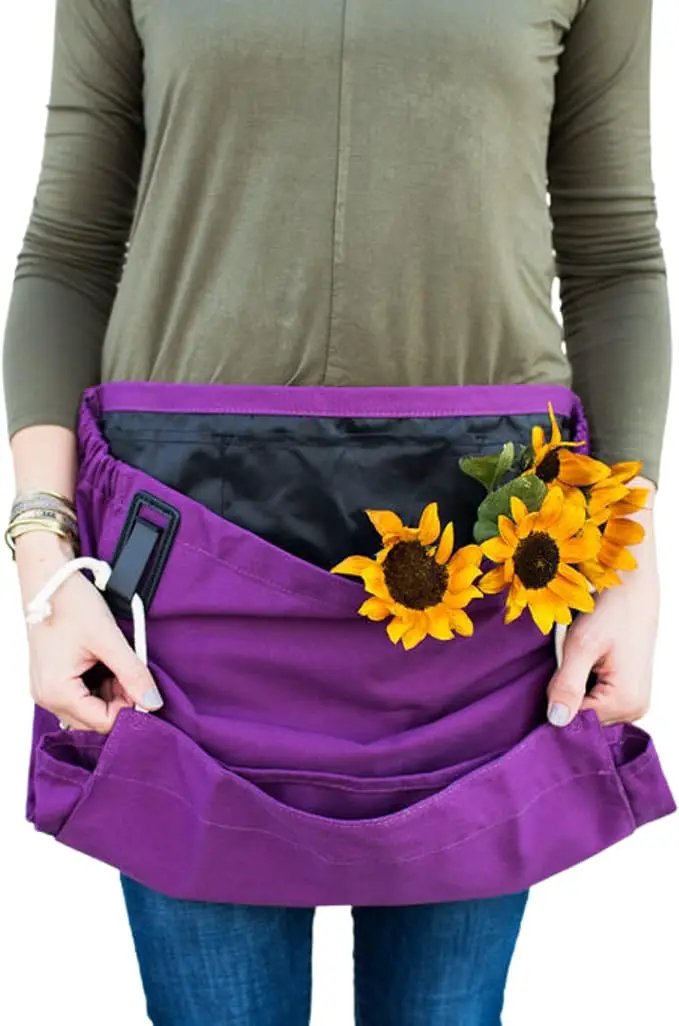 Roo Gardening Apron with Pockets & Harvesting, Picking Pouch - Adjustable, Water-resistant, Washable Canvas Cotton by GreenHaven Gardens