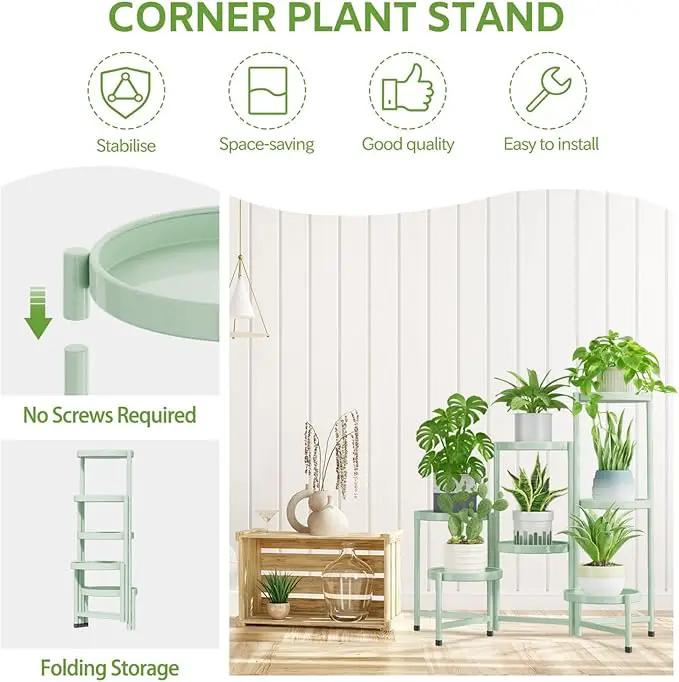 iDavosic.ly 7 Tier Large Plant Stand Indoor, 10 Inch Wide Tall Corner Metal Plant Stands Outdoor for Multiple Plants, Folding Tiered Flower Display Holder Rack Shelf, Light Green by GreenHaven Gardens