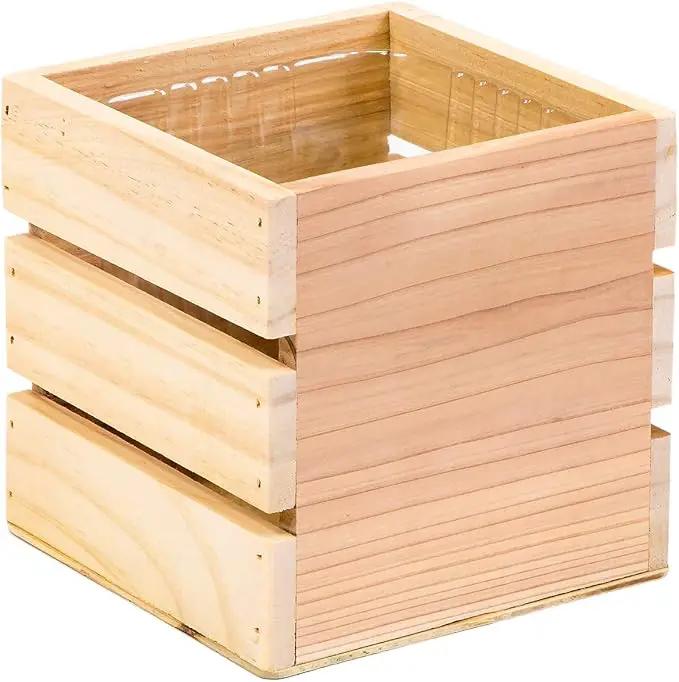 Wood Planter Box with Wine Crate Styled, 5 Inch Square, Rose Wood, Plastic Liner, Garden Centerpiece Display, Wedding Flowers Holder, Home and Venue Decor (5x5 Wine Crate Set of 4, Rose Wood) by GreenHaven Gardens