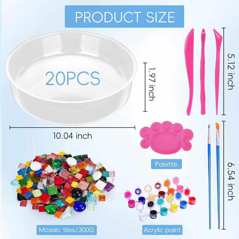 Concrete Stepping Stone Molds,Cement Molds Perfect for Creating Stepping Stones & Garden Markers, Include 300g Mosaic Tiles,Carving Tools and 12 Colors of Acrylic Paint, 10" diam (20pcs) by GreenHaven Gardens