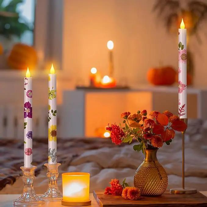 Nuanchu 6 Pcs Floral Taper Candles 10.6 Inch Pastel Flameless Candle Battery Operated Dried Flower Candlestick LED Pressed Floral Candlestick for Summer Home Wedding Dining Garden Party Decoration by GreenHaven Gardens