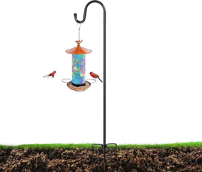 XDW-GIFTS Bird Feeder Pole for Outdoor, 45 Inch Shepherds Hooks Heavy Duty Garden Pole for Hanging Plant Basket, Solar Light Lanterns, Garden Plant Hanger Stands with 5 Base Prongs by GreenHaven Gardens
