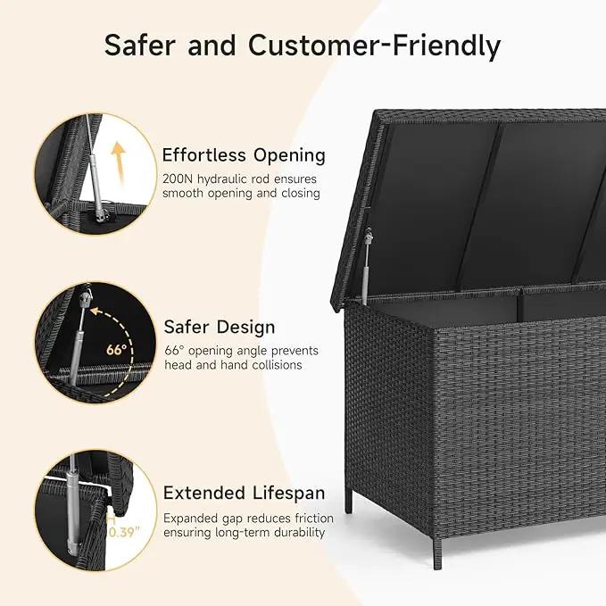 158 Gallon XL Deck Box with Lid, All Weather Wicker Outdoor Storage Box Waterproof, Large Outdoor Patio Storage Bin for Cushions, Garden Tools, Gears, Pool Accessories, Black by GreenHaven Gardens