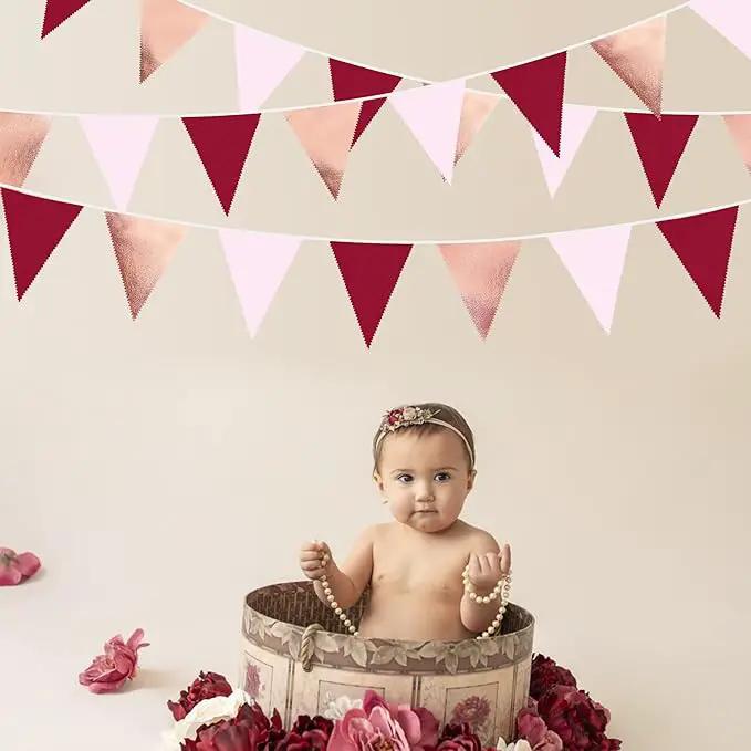 Burgundy Party Decorations Rose Gold Maroon Pink Fabric Triangle Pennant Banner Pink Garnet Flag Bunting Garland for Graduation Wedding Birthday Bridal Shower Bachelorette Anniversary Party Supplies by GreenHaven Gardens